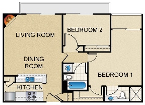 Colline floor plan 2 bedroom - Colline