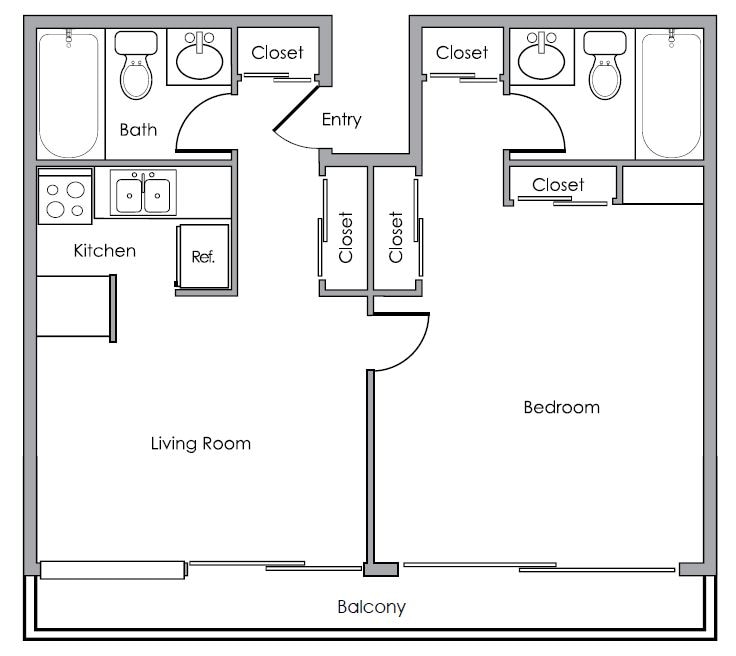 Floor Plan - 1 Bedroom 2 Bathroom