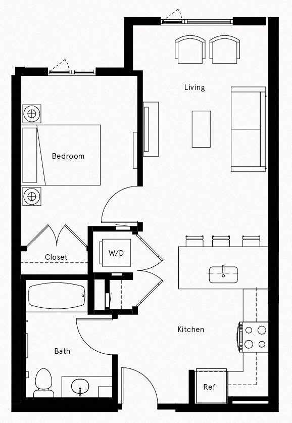 Floor Plan - 1 Bed/1 Bath-D4