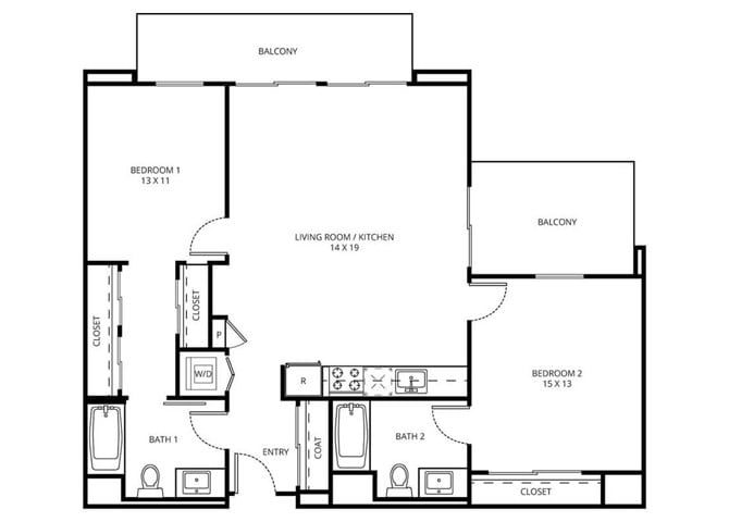 Floor Plan - 2 Bedroom 2 Bath D-1 