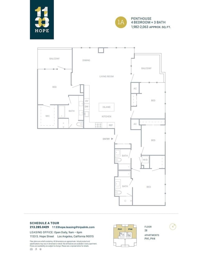 Floor Plan - 4 Bed 3 Bath - 2063 sqft