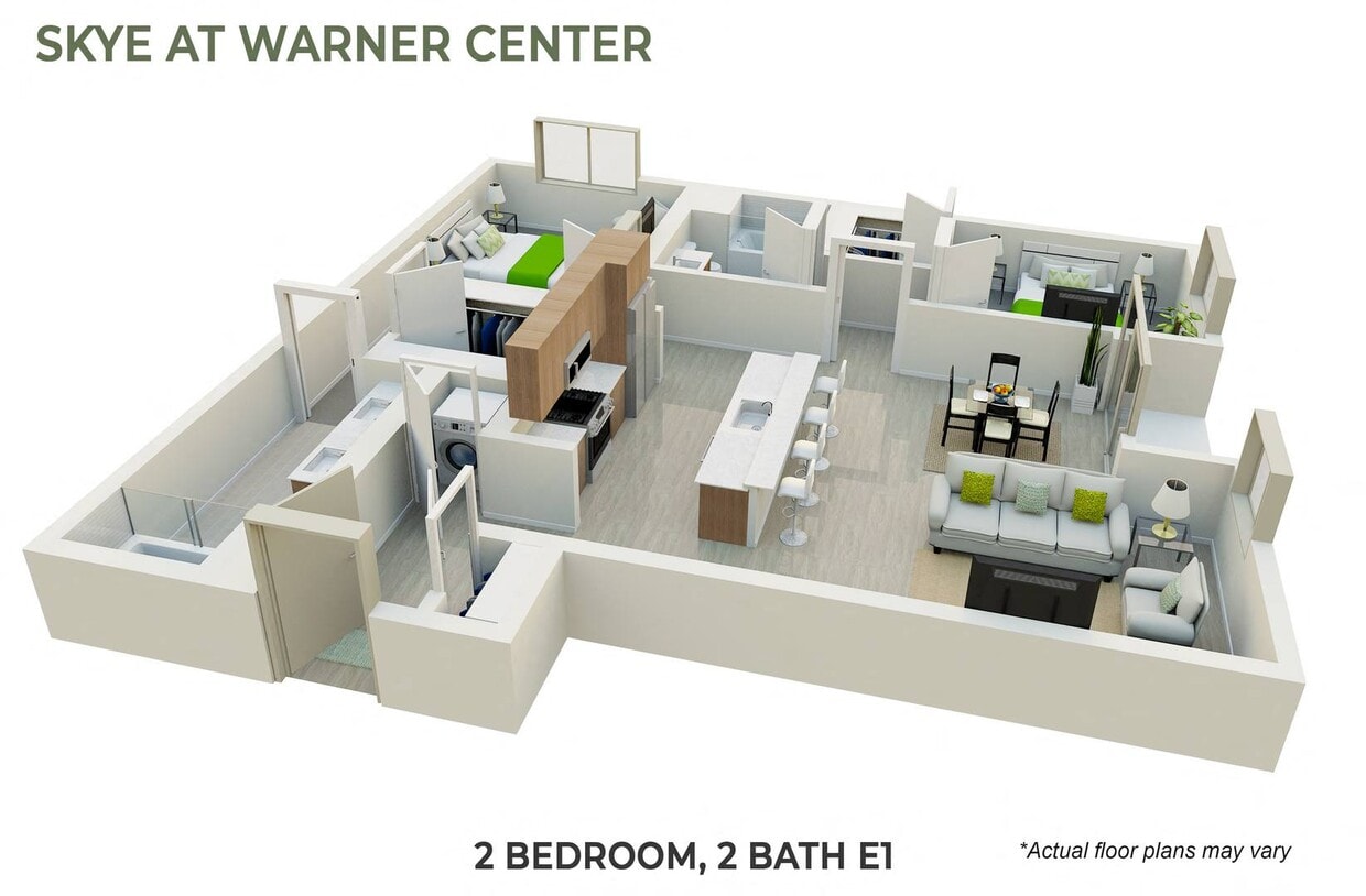 Floor Plan - 2 Bedroom, 2 Bath E1