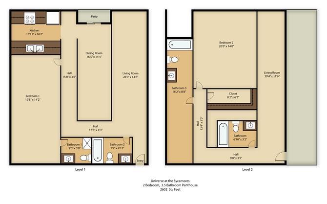 Floor Plan - 2BR 3.5BA