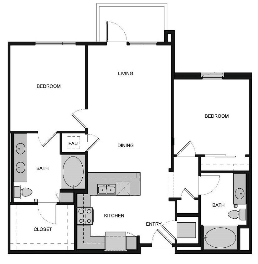 Floor Plan - B2 Two Bed  2 Bath