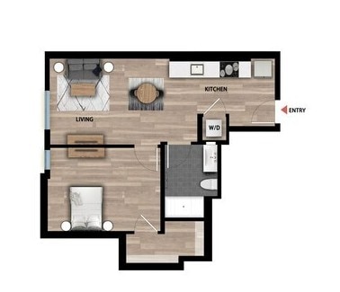 Floor Plan - 1 Bed 1 Bath - 631 sqft