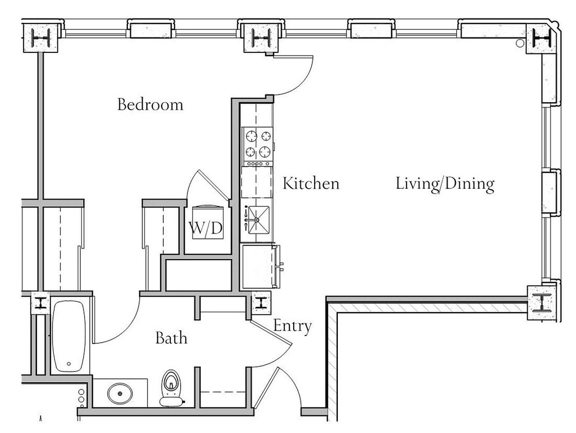 1 BR x 1 BA - D Floorplan - 1 BR x 1 BA - D