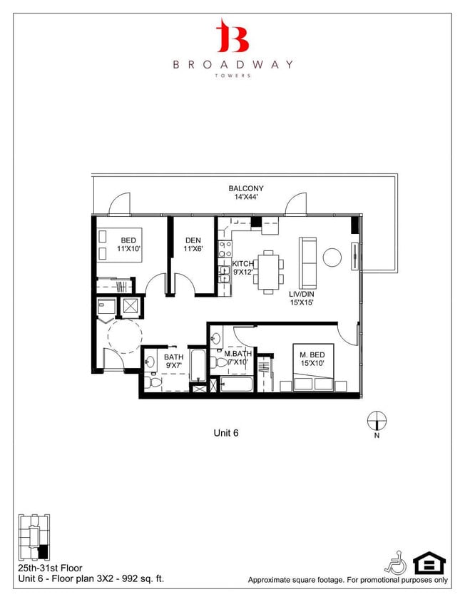 Floor Plan - Broadway 6 2x2-DEN