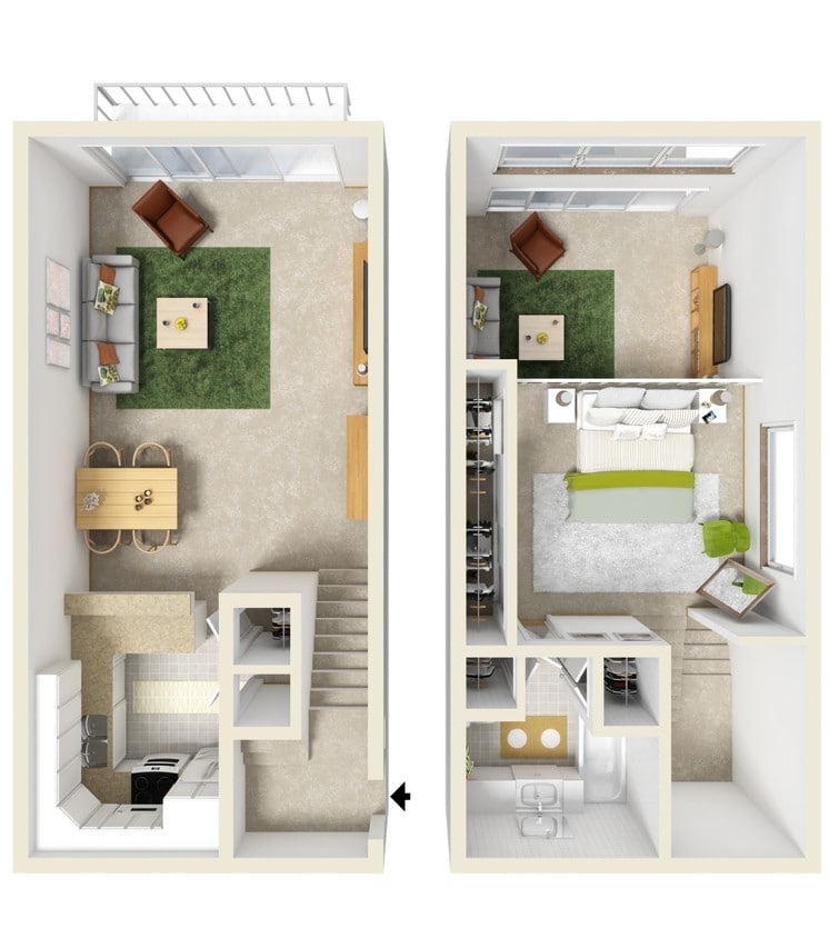 The Aspen - 1 Bedroom 1 Bath Town Home with Vaulted Ceiling...