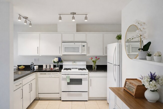 Modern kitchen with white cabinets and full size appliances. - 4401 Kraft Ave