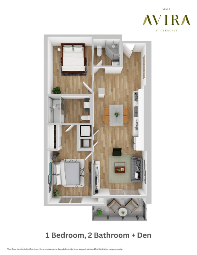 Floor Plan - 1 Bedroom 2 Bathroom + Den 