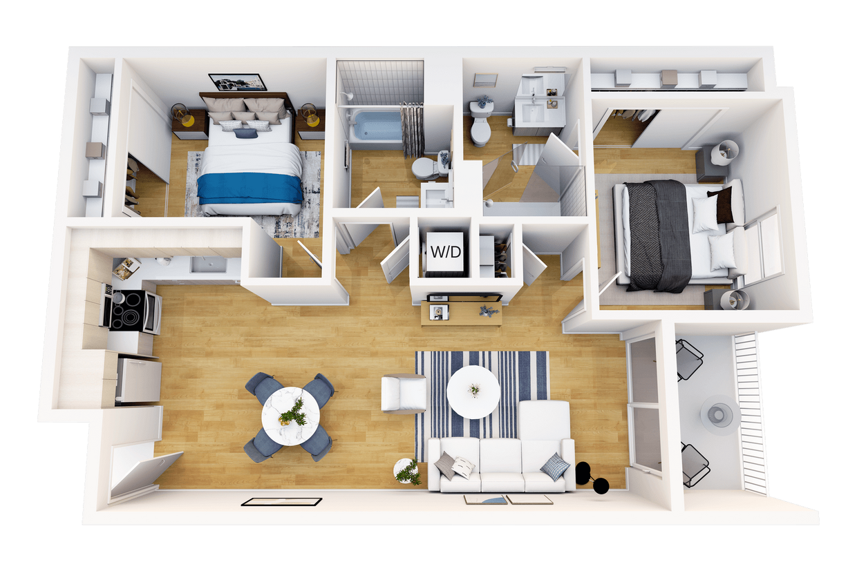 Floor Plan - 1 Bedroom, 2 Bath + Office/Flex Space