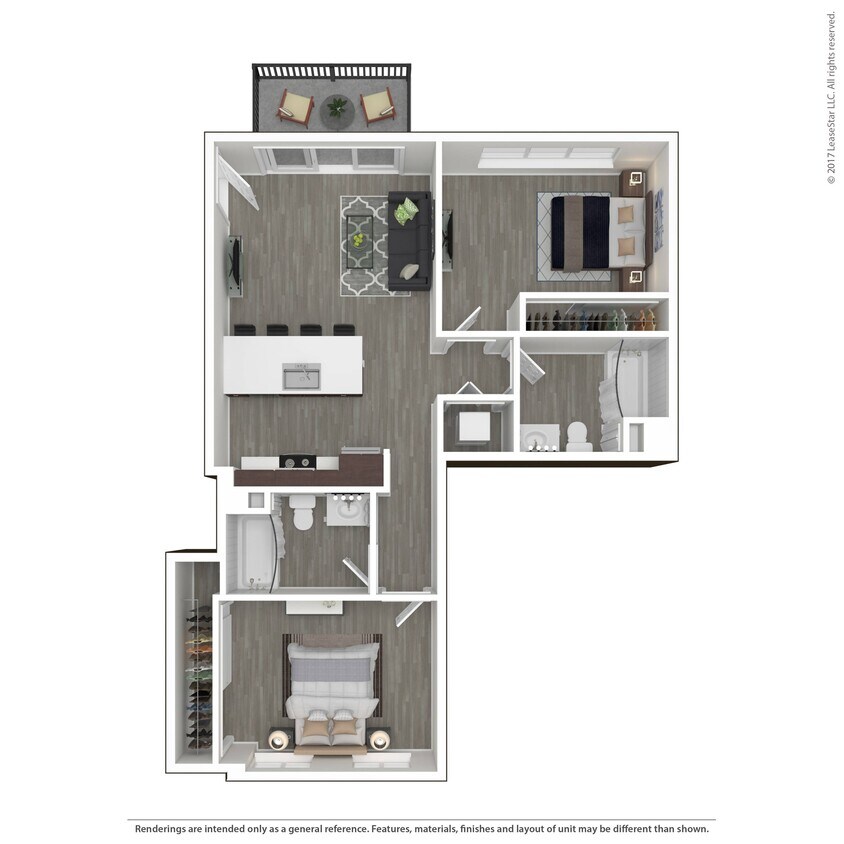 This top-level two-bedroom home features cathedral ceilings and a slider leading out to your balcony to offer additional light. It’s an entertainers delight featuring our largest center island with a double sink and open living area. The bedrooms are located on each side of the home for added privac - D3