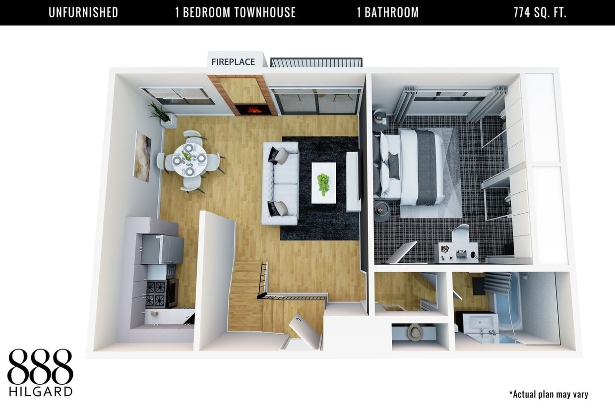 Floor Plan - 1+1 Townhouse Unfurnished