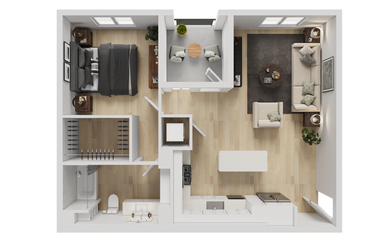 Floor Plan - 1BD, 1BTH A1A
