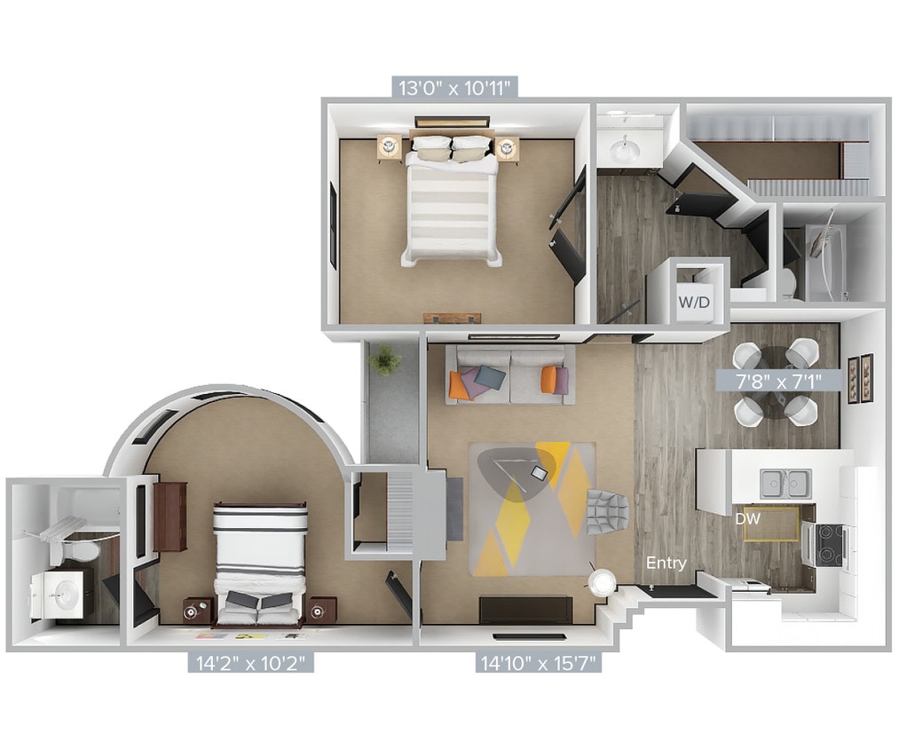 Floor Plan - D_2B2B_923SF_404-414-Premier