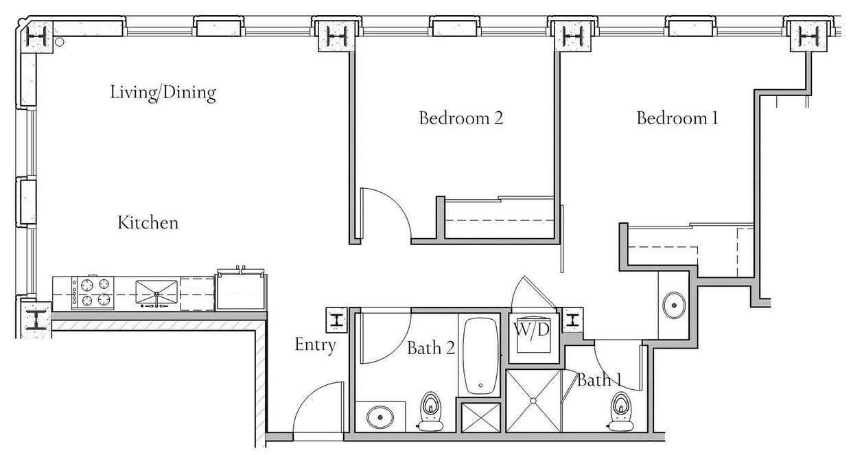 2 BR x 2 BA Floorplan - 2 BR x 2 BA - A