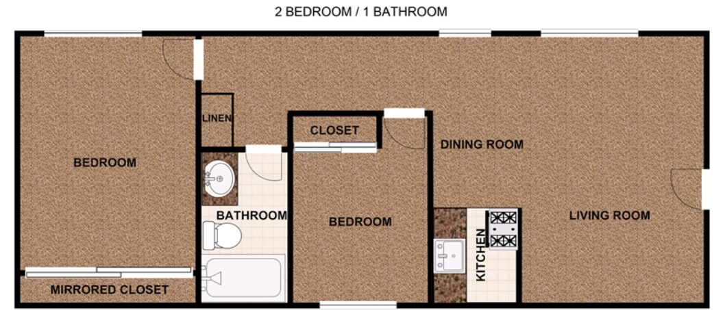 2BR/1BA - Two Bedroom