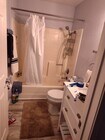 Renovated bathroom has new vanity, mirror, cabinet, makeup/ shaving mirror, clothesline in shower - 1365 Crafton Ave Unit 2006