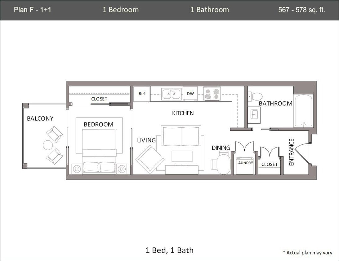 Floor Plan -  1 Bedroom F