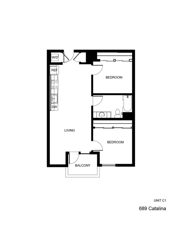 Floor Plan - C1 - 1 Bed 1 Bath + Den