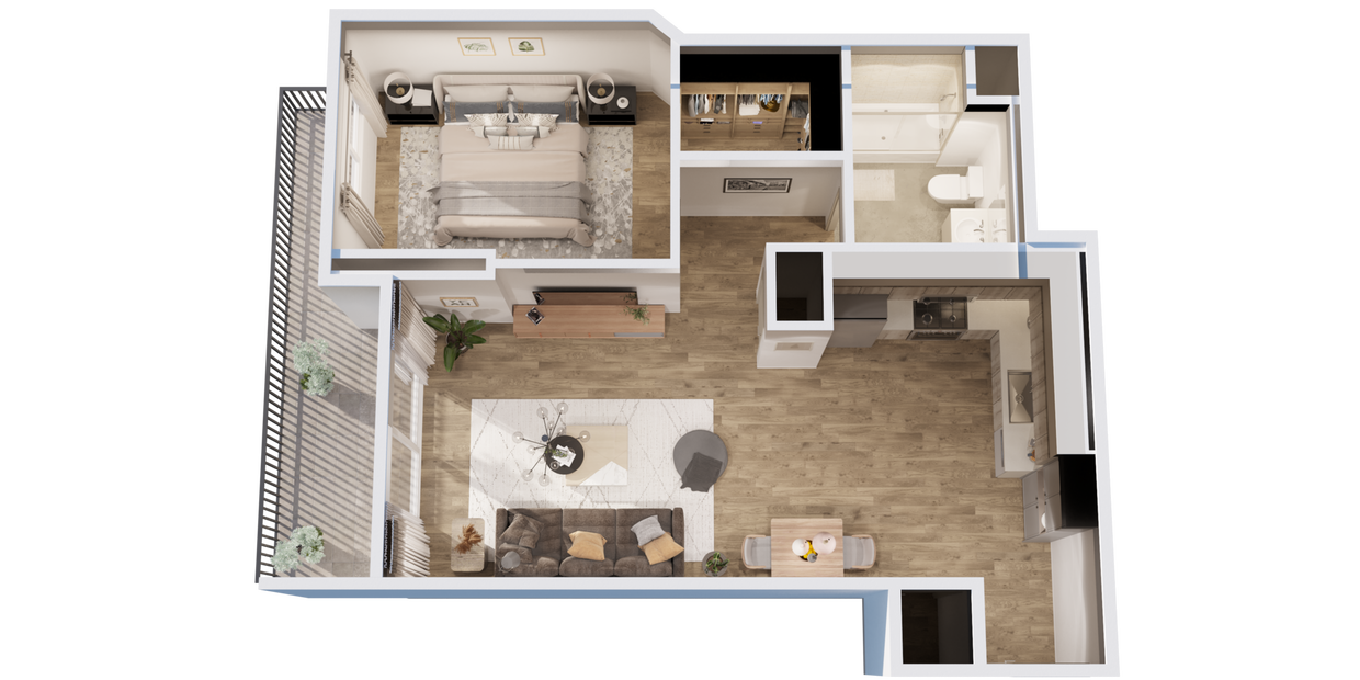 Floor Plan - 1 BD, 1 BTH A1