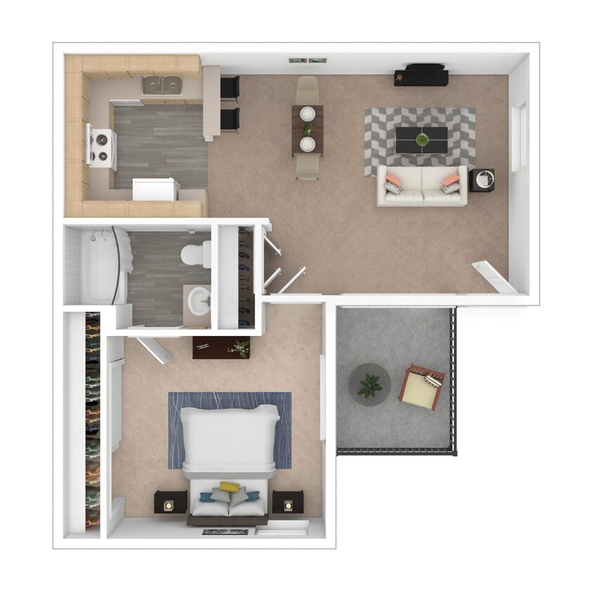 Floor Plan - 1 Bed 1 Bath 80% AMI - Income Restricted