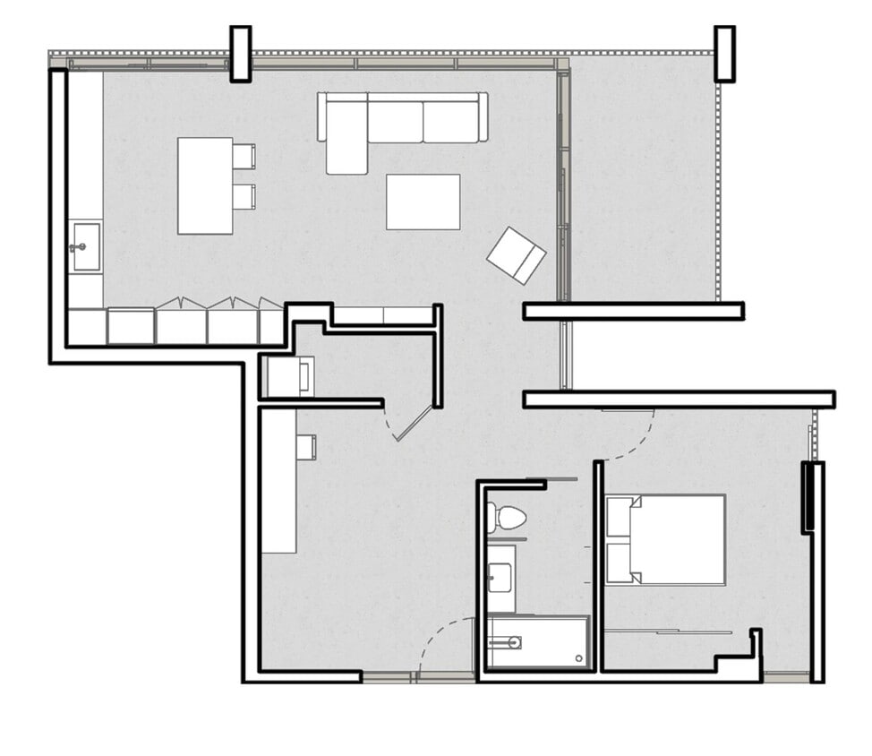 Floor Plan - 1 BR Balcony + Den Penthouse Floorplan J