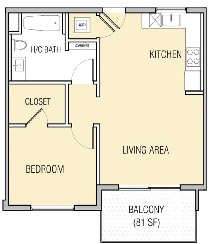 Floor Plan - 1 BED 645-734 SF