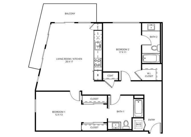 Floor Plan - 2 Bedroom 2 Bath A-1 