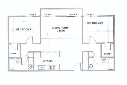 Layout of our 2 Bedroom + 2 Bath - Westwood Park Apartments