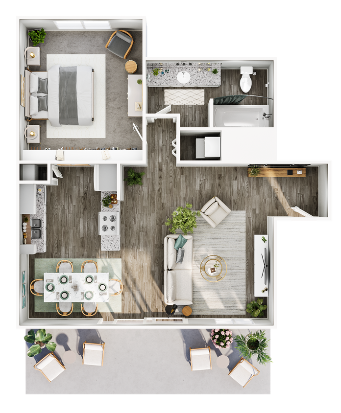 Floor Plan - 1 Bed, 1 Bath (810 Sq. Ft.)