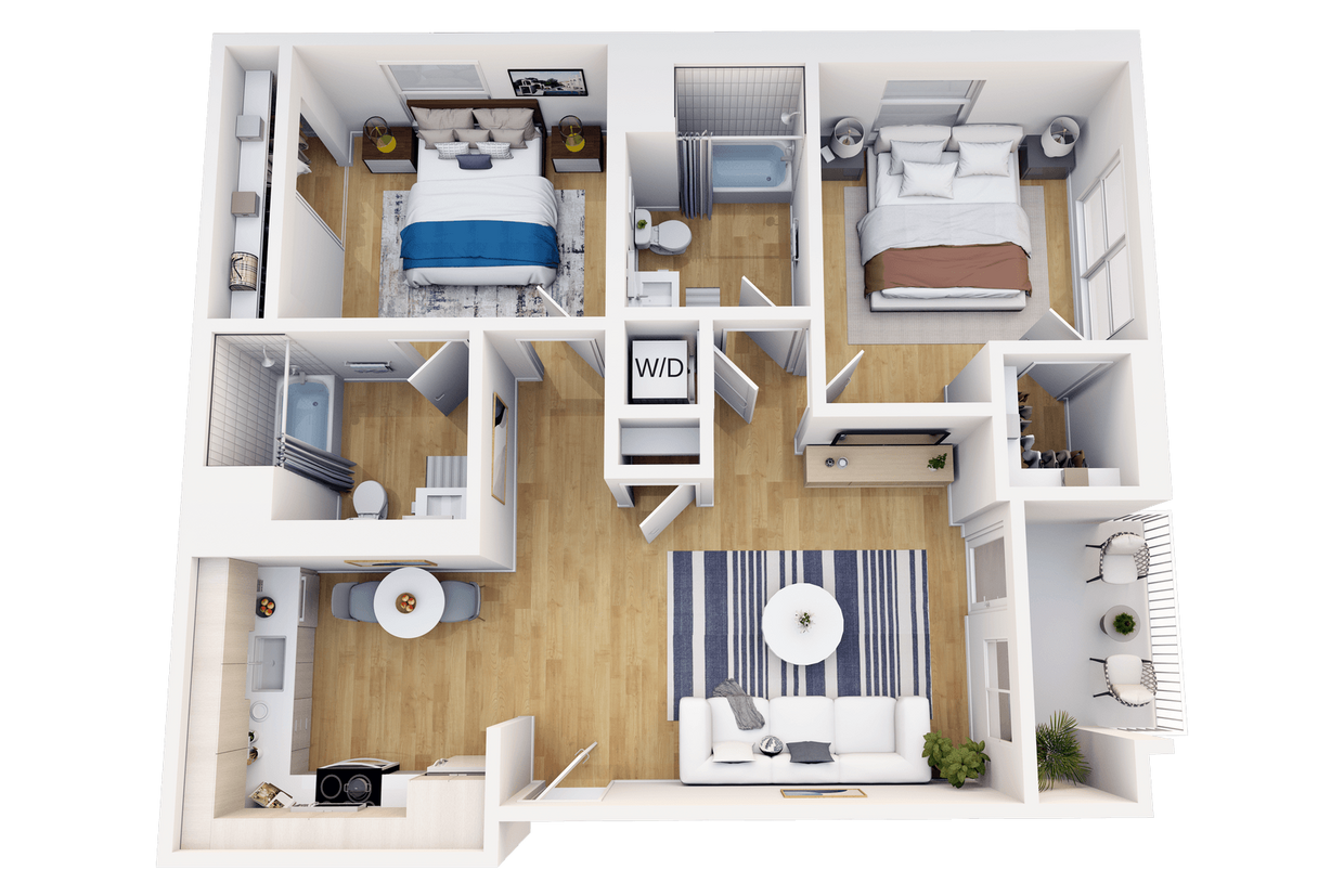 Floor Plan - 2 Bedroom, 2  Bath A