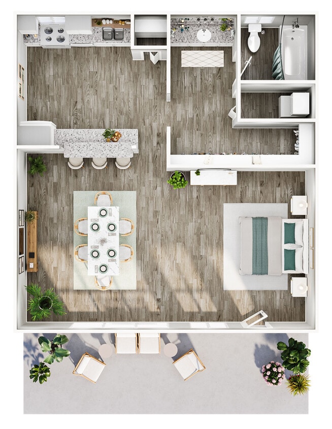 Floor Plan - 0 Bed, 1 Bath (600 Sq. Ft.)