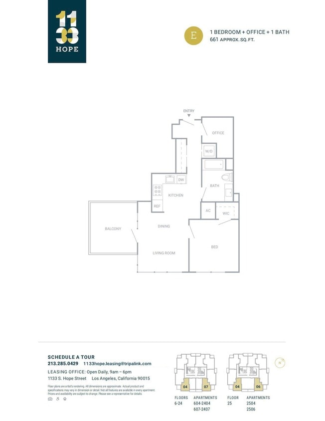 Floor Plan - 1 Bed 1 Bath - 661 sqft
