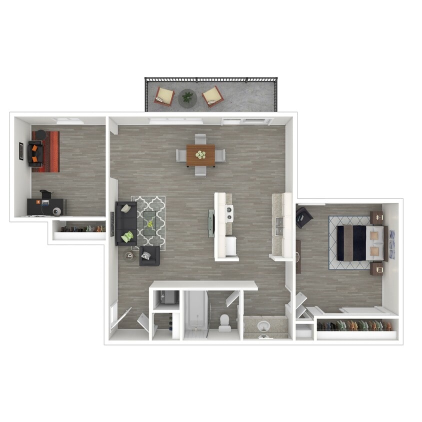 One Bedroom With Den - 3D Furnished Floor Plan - 1x1Den