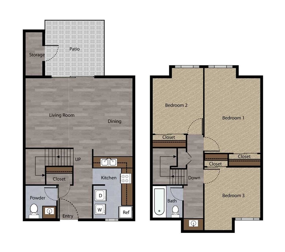 Floor Plan - Three Bedroom Townhome Plan F