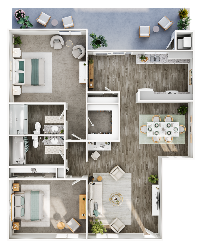 Floor Plan - 2 Bed, 2 Bath (1020 Sq. Ft.)