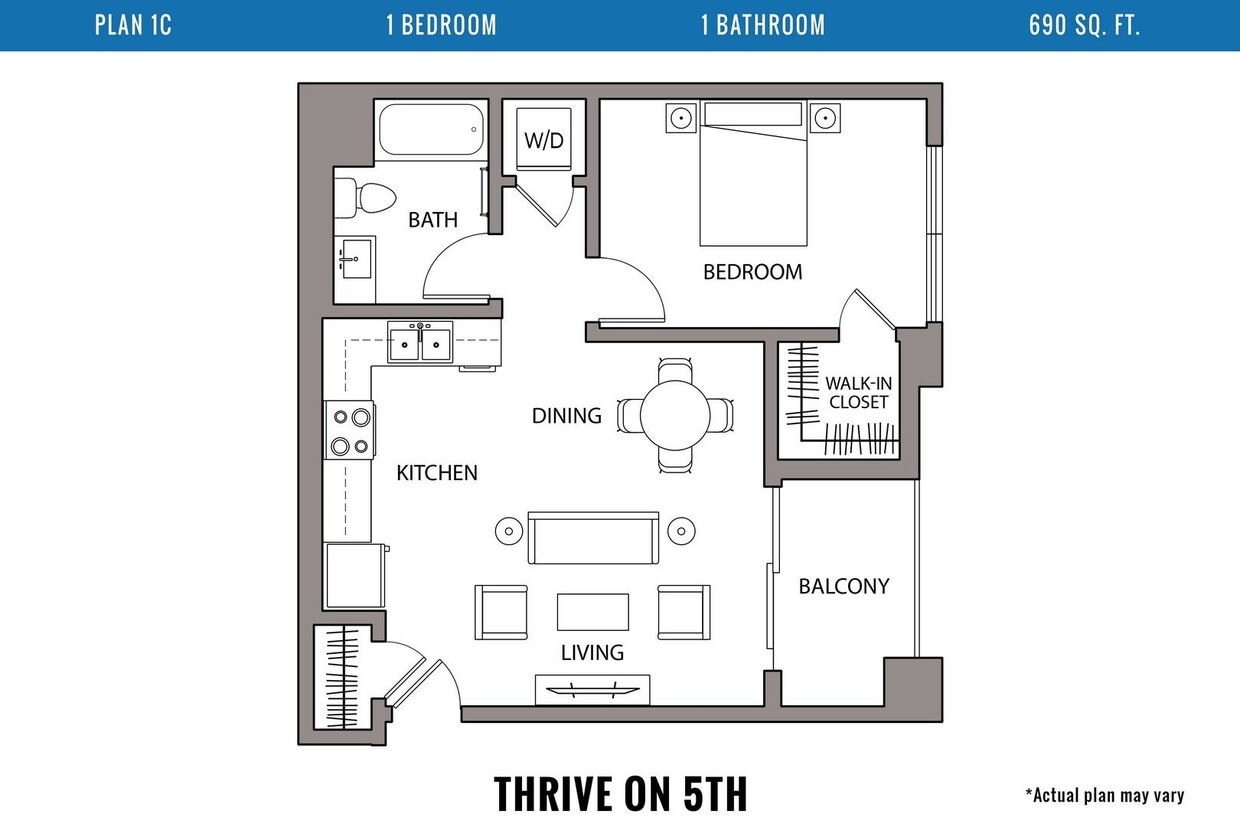 Floor Plan - 1 Bedroom, 1 Bath C
