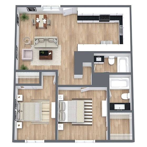 Floor Plan - B1: 2 Bed 2 Bath