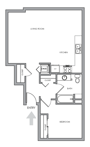 One-Bedroom, One-Bathroom 2D Floor Plan - 1X1 HB - 1X1 HB