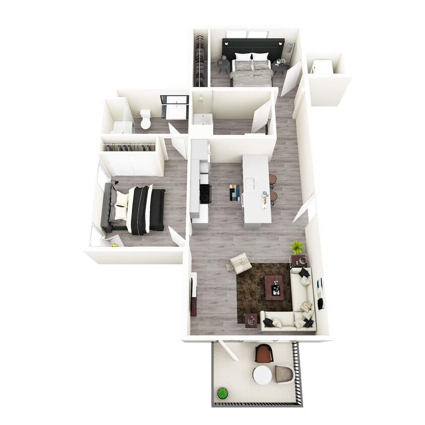 Two Bed, Two Bath, 919 sq ft - 2x2 B