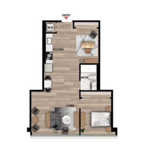 Floor Plan - 1 Bed 1 Bath +Den - 868 sqft