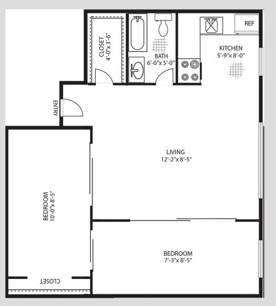 2BR/1BA - 2 Beds 1 Bath