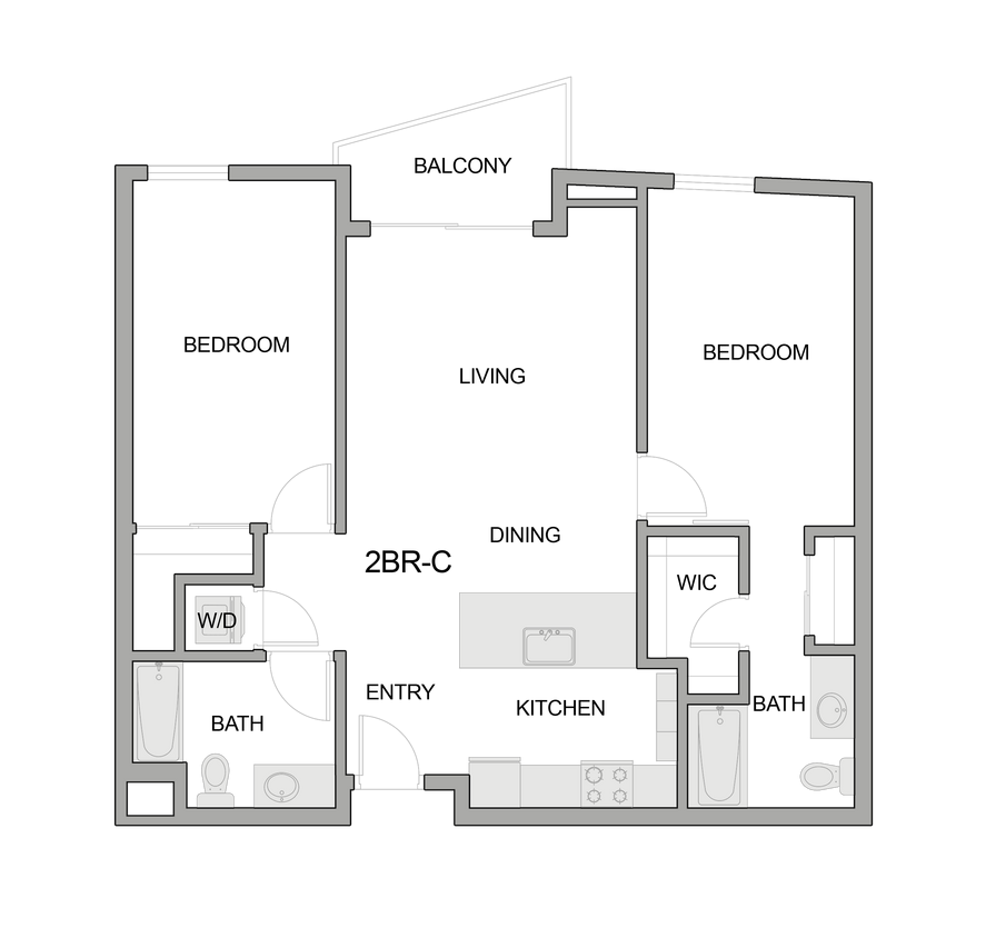 2D Floor Plan Rendering of a Two-Bedroom Apartment - 2br-c