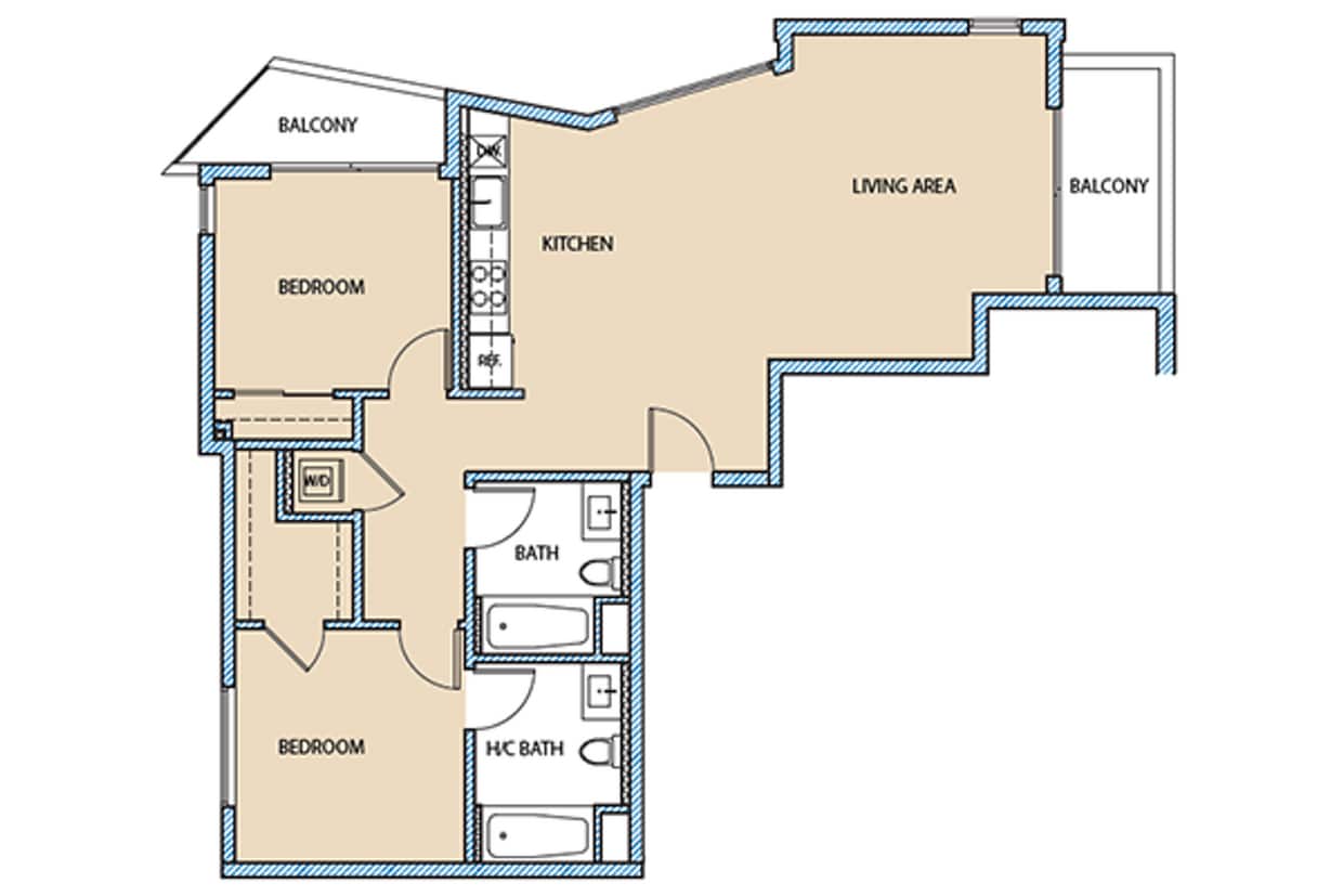 Floor Plan - 2 Bedroom corner front east With 2 Balconies
