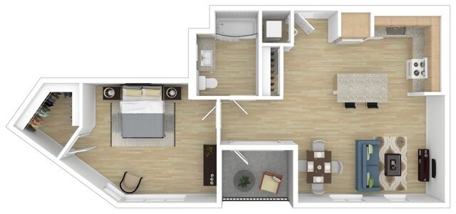 1 Bedroom/ 1 Bath w/Balcony - A5