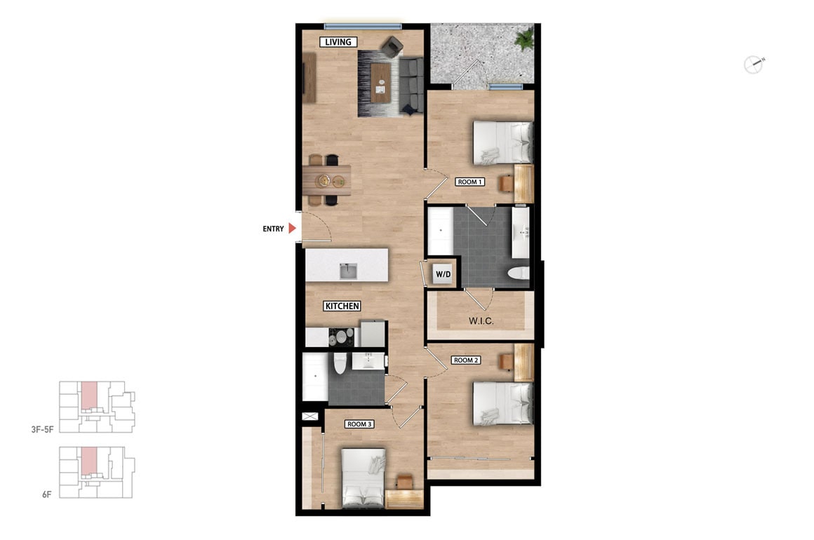 Floor Plan - 3 Bed 2 Bath - 1152 sqft