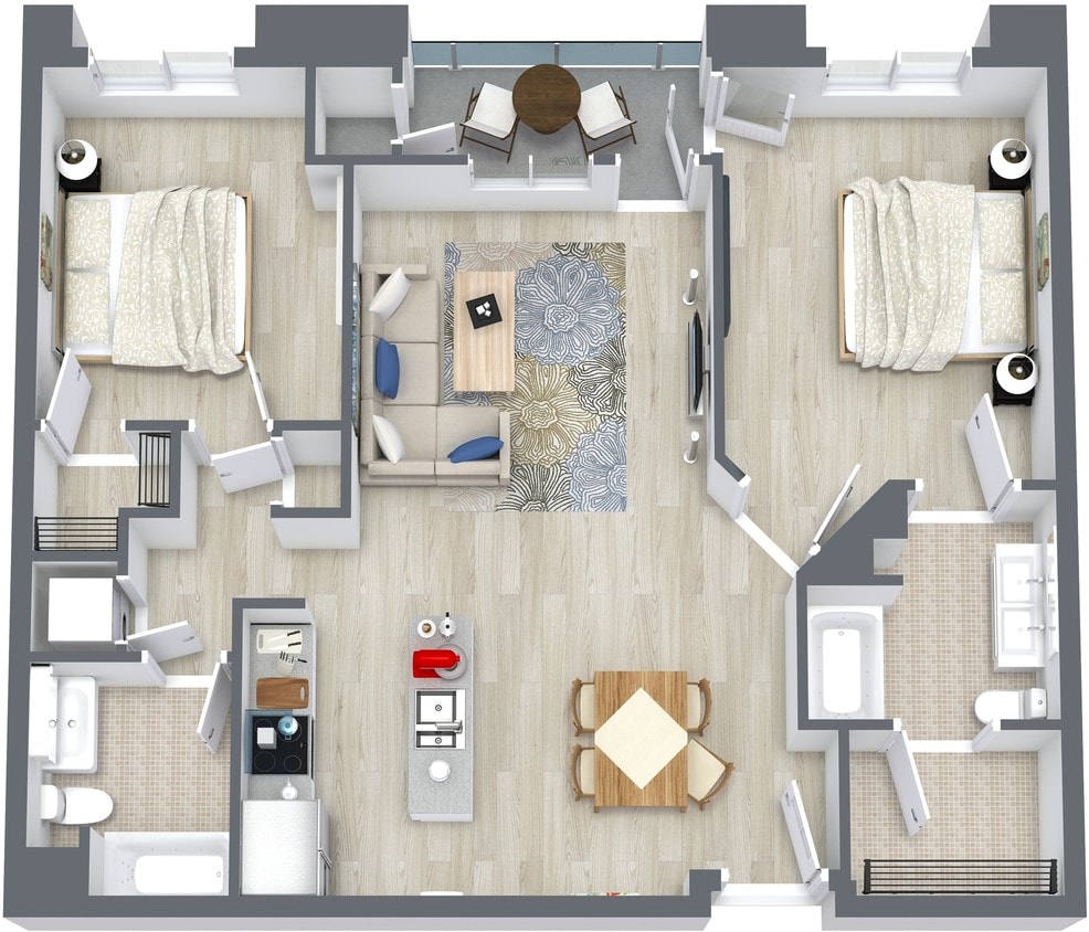 Floor Plan - 2 Bed/2 Bath-B1