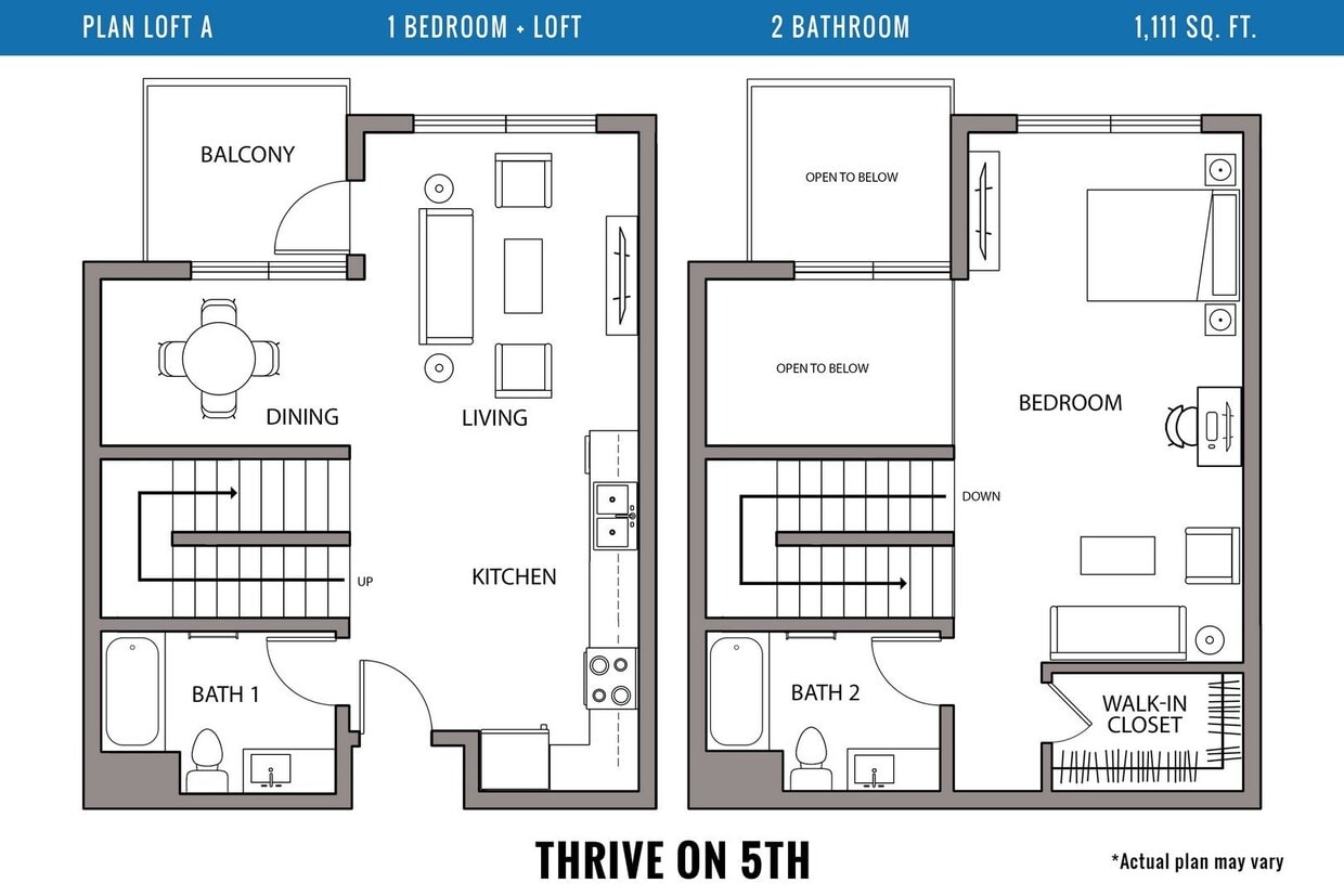 Floor Plan - 1 Bedroom Loft, 2 Bath A