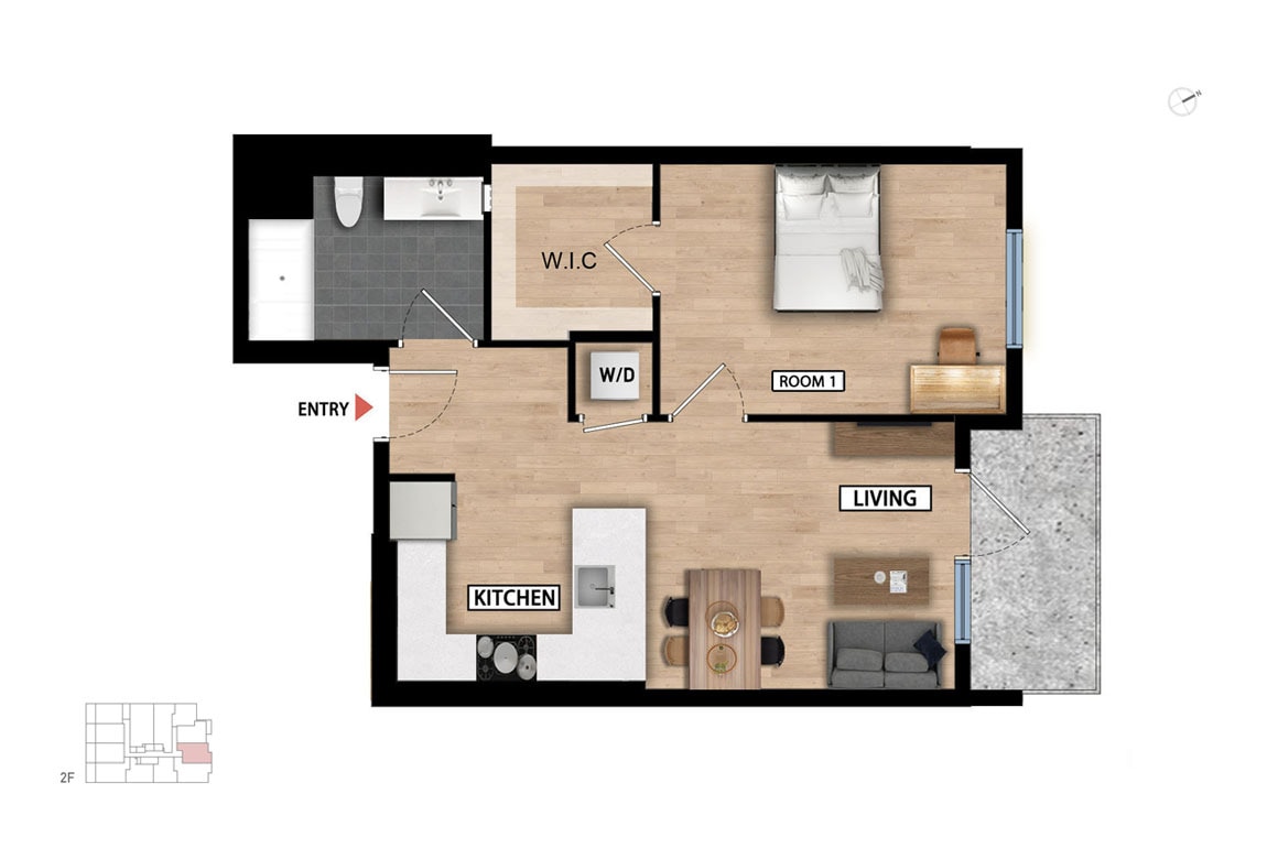 Floor Plan - 1 Bed 1 Bath - 643 sqft